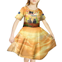 Australia And New Zealand ANZAC Day Kid Short Sleeve Dress Kangaroo And Kiwi Bird Soldiers Lest We Forget LT05 - Polynesian Pride