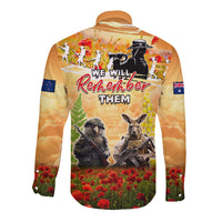 Australia And New Zealand ANZAC Day Long Sleeve Button Shirt Kangaroo And Kiwi Bird Soldiers Lest We Forget LT05 - Polynesian Pride