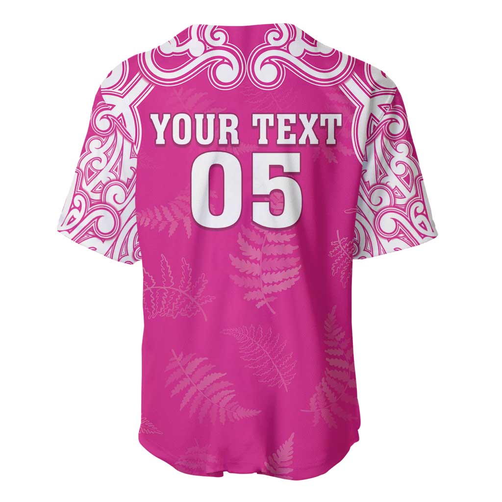 New Zealand Fern Women Rugby Custom Baseball Jersey Pink Maori Pattern