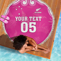 New Zealand Fern Women Rugby Custom Beach Blanket Pink Maori Pattern