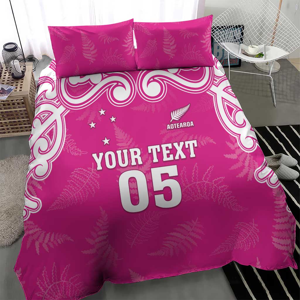 New Zealand Fern Women Rugby Custom Bedding Set Pink Maori Pattern