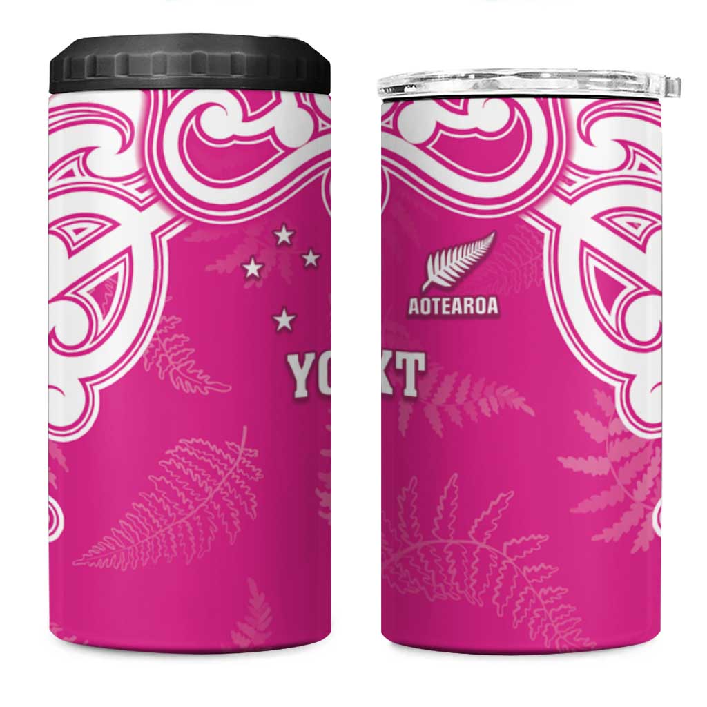 New Zealand Fern Women Rugby Custom 4 in 1 Can Cooler Tumbler Pink Maori Pattern