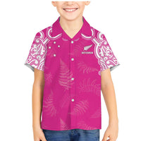 New Zealand Fern Women Rugby Custom Family Matching Mermaid Dress and Hawaiian Shirt Pink Maori Pattern