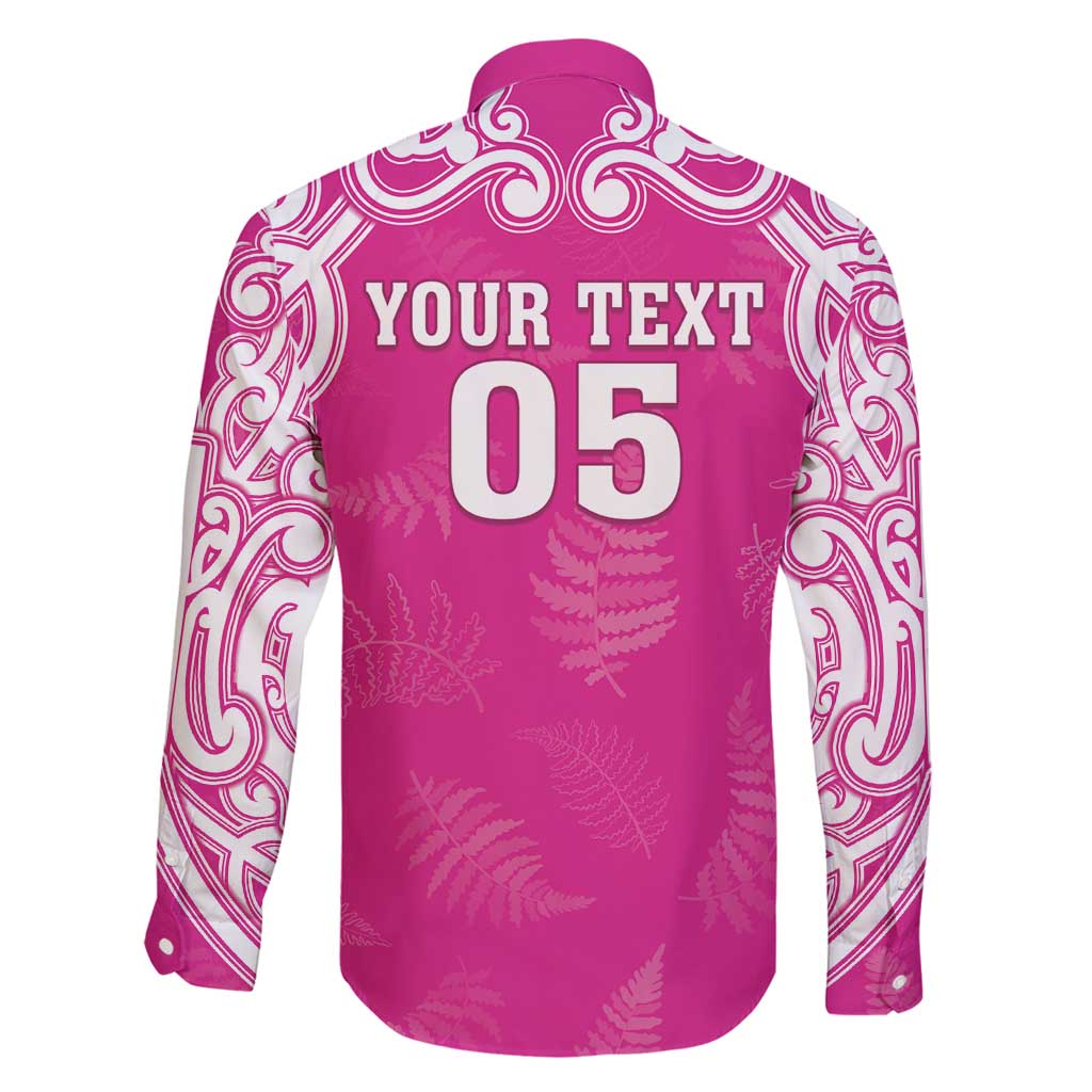 New Zealand Fern Women Rugby Custom Family Matching Off Shoulder Short Dress and Hawaiian Shirt Pink Maori Pattern