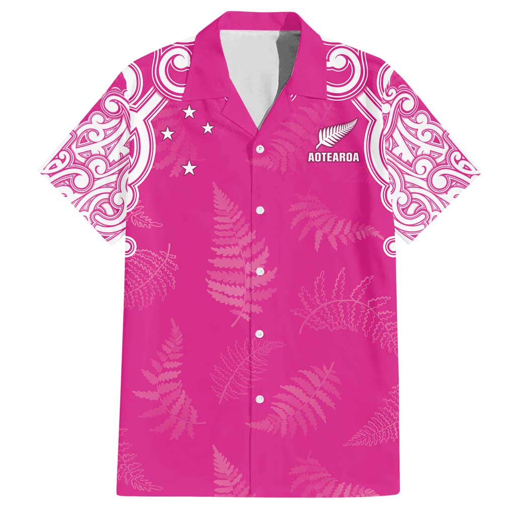 New Zealand Fern Women Rugby Custom Family Matching Puletasi and Hawaiian Shirt Pink Maori Pattern