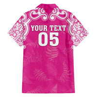 New Zealand Fern Women Rugby Custom Family Matching Puletasi and Hawaiian Shirt Pink Maori Pattern