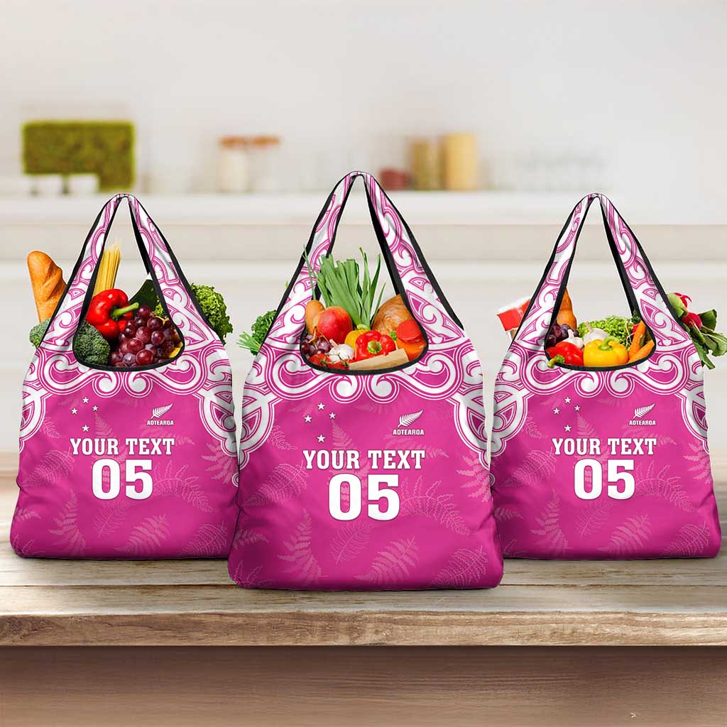New Zealand Fern Women Rugby Custom Grocery Bag Pink Maori Pattern LT05 3-pack One Size Pink - Polynesian Pride