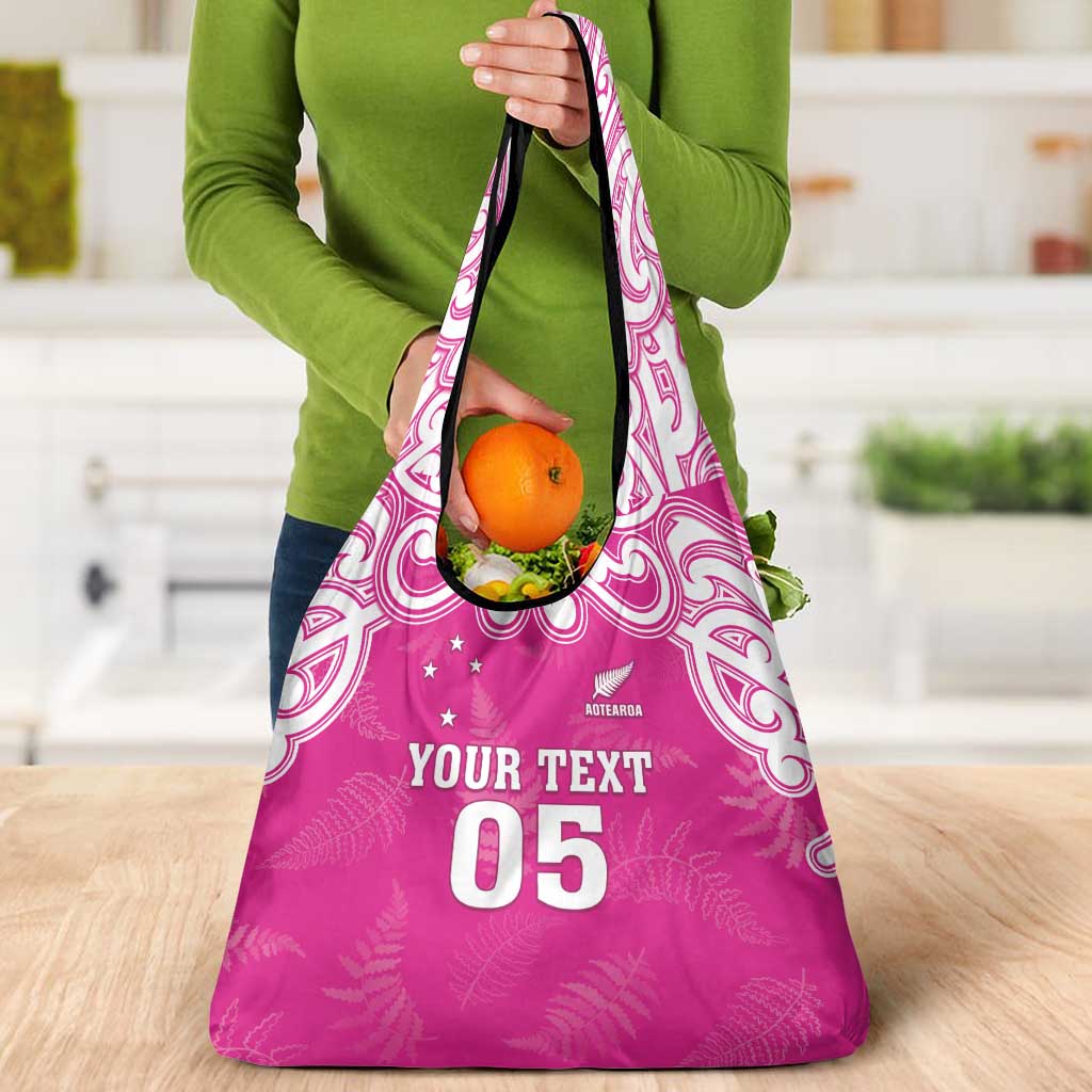 New Zealand Fern Women Rugby Custom Grocery Bag Pink Maori Pattern LT05 - Polynesian Pride