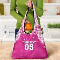 New Zealand Fern Women Rugby Custom Grocery Bag Pink Maori Pattern LT05 - Polynesian Pride