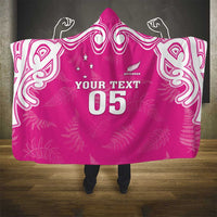 New Zealand Fern Women Rugby Custom Hooded Blanket Pink Maori Pattern