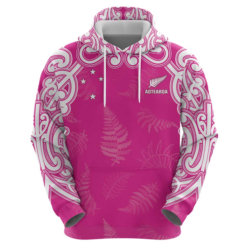 New Zealand Fern Women Rugby Custom Hoodie Pink Maori Pattern