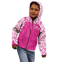 New Zealand Fern Women Rugby Custom Kid Hoodie Pink Maori Pattern