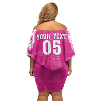 New Zealand Fern Women Rugby Custom Off Shoulder Short Dress Pink Maori Pattern