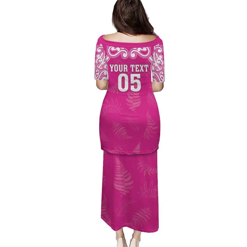 New Zealand Fern Women Rugby Custom Puletasi Pink Maori Pattern