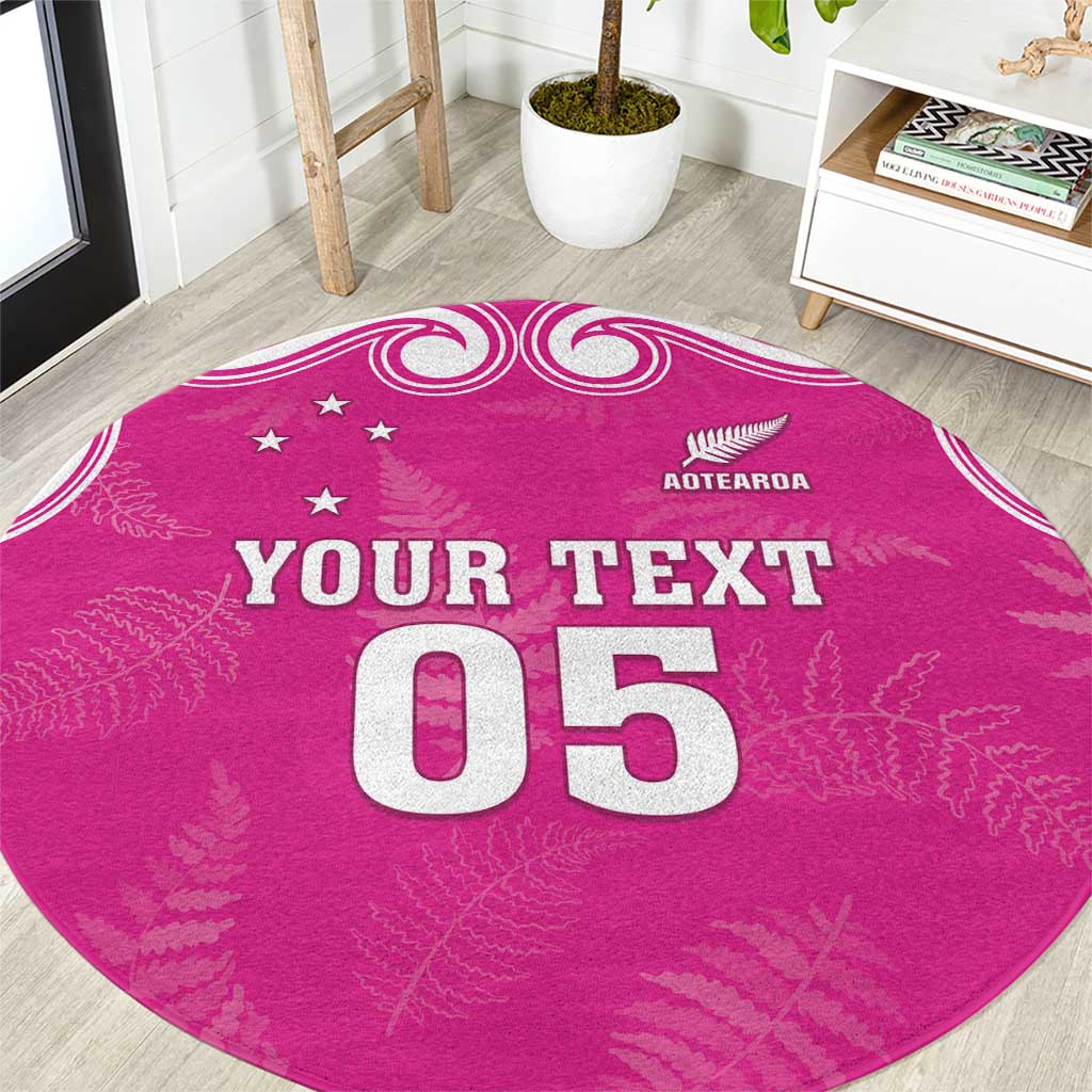 New Zealand Fern Women Rugby Custom Round Carpet Pink Maori Pattern