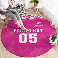 New Zealand Fern Women Rugby Custom Round Carpet Pink Maori Pattern