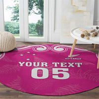 New Zealand Fern Women Rugby Custom Round Carpet Pink Maori Pattern