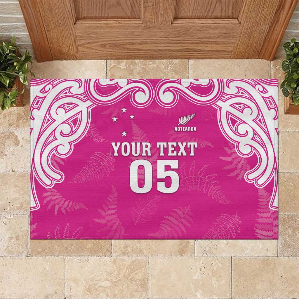 New Zealand Fern Women Rugby Custom Rubber Doormat Pink Maori Pattern