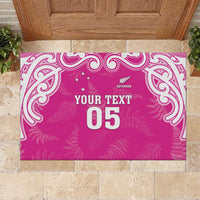 New Zealand Fern Women Rugby Custom Rubber Doormat Pink Maori Pattern