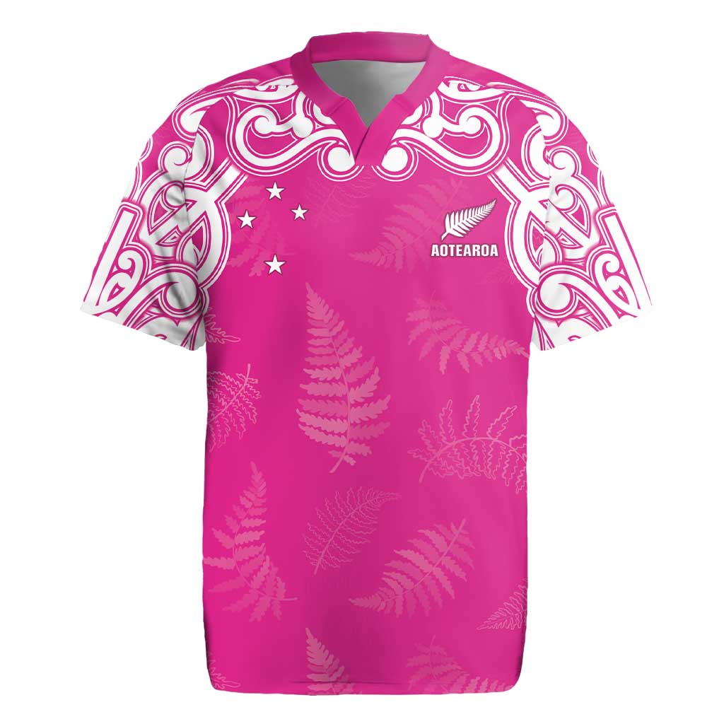 New Zealand Fern Women Rugby Custom Rugby Jersey Pink Maori Pattern