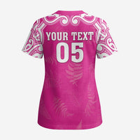 New Zealand Fern Women Rugby Custom Scrub Top Pink Maori Pattern - Polynesian Pride