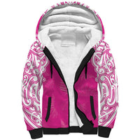 New Zealand Fern Women Rugby Custom Sherpa Hoodie Pink Maori Pattern
