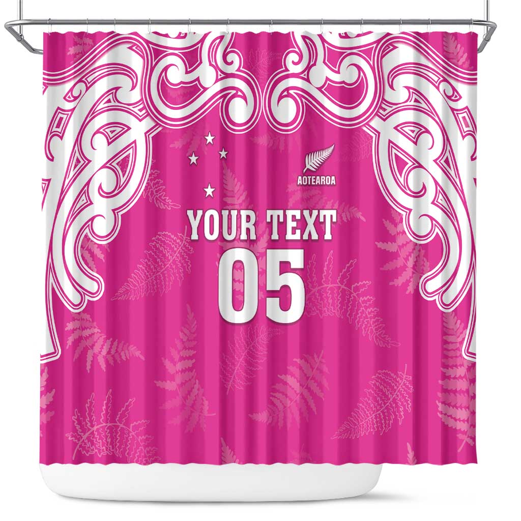 New Zealand Fern Women Rugby Custom Shower Curtain Pink Maori Pattern