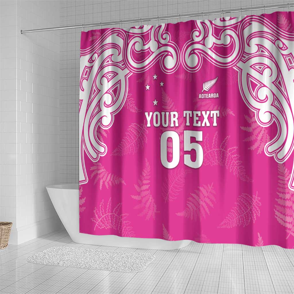 New Zealand Fern Women Rugby Custom Shower Curtain Pink Maori Pattern