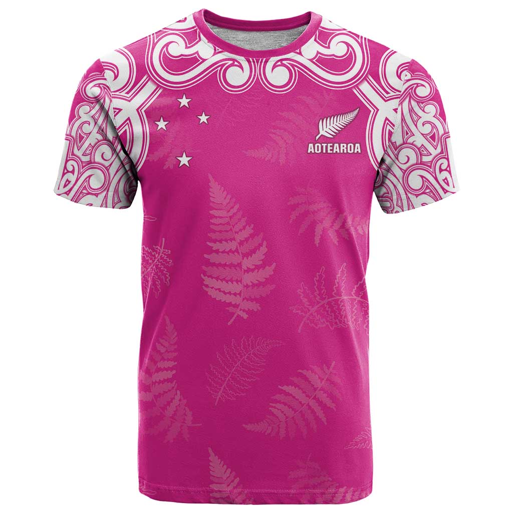 New Zealand Fern Women Rugby Custom T Shirt Pink Maori Pattern