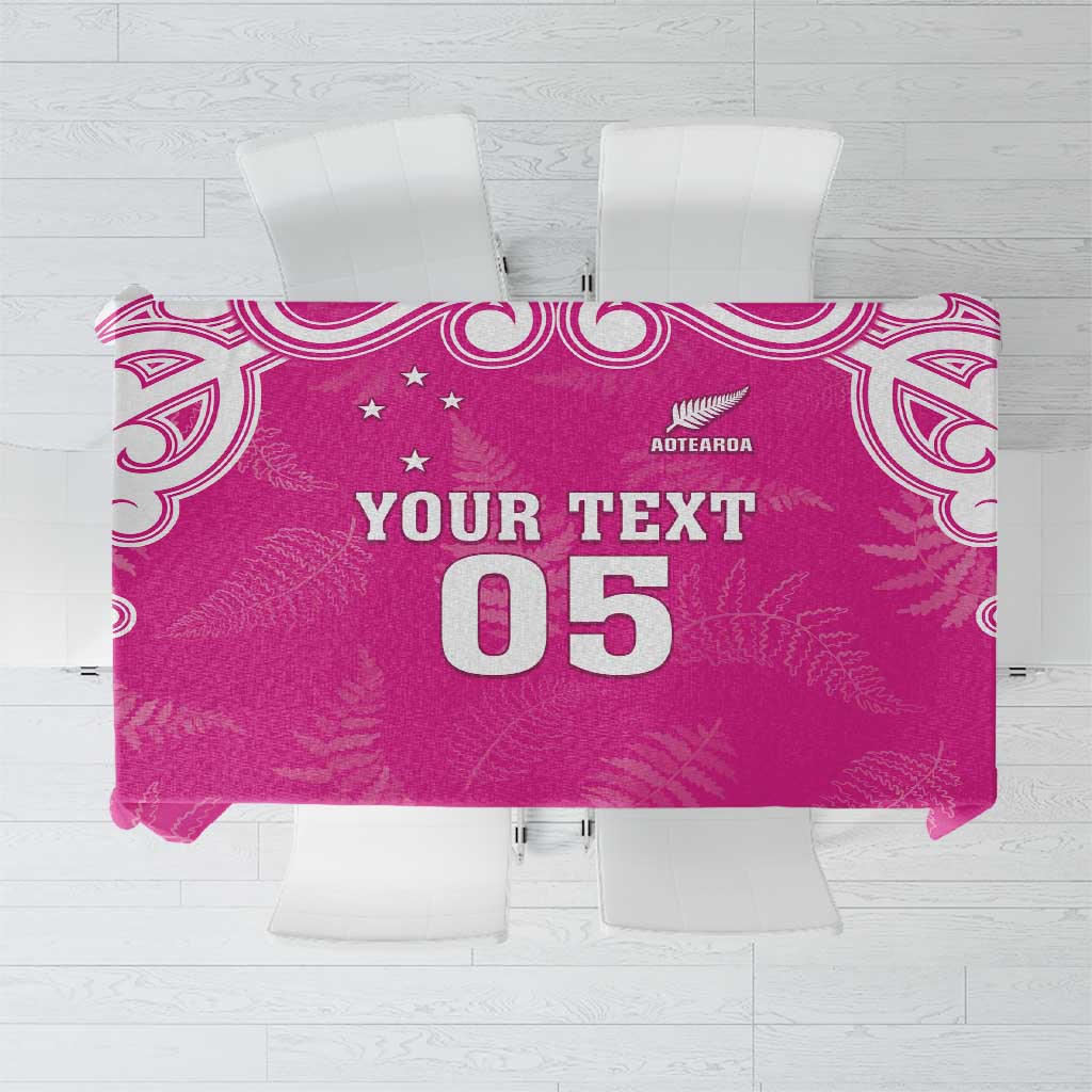 New Zealand Fern Women Rugby Custom Tablecloth Pink Maori Pattern