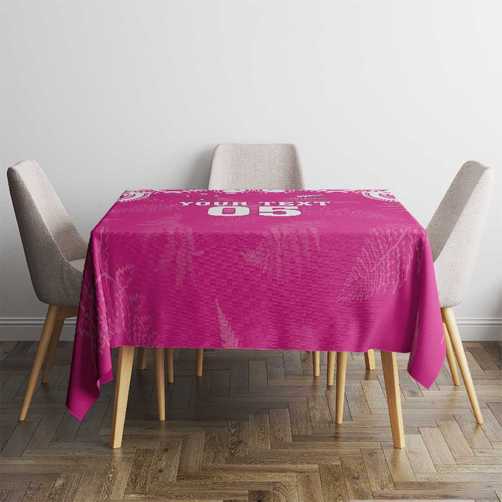 New Zealand Fern Women Rugby Custom Tablecloth Pink Maori Pattern