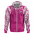 New Zealand Fern Women Rugby Custom Zip Hoodie Pink Maori Pattern