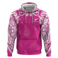 New Zealand Fern Women Rugby Custom Zip Hoodie Pink Maori Pattern
