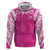 New Zealand Fern Women Rugby Custom Zip Hoodie Pink Maori Pattern