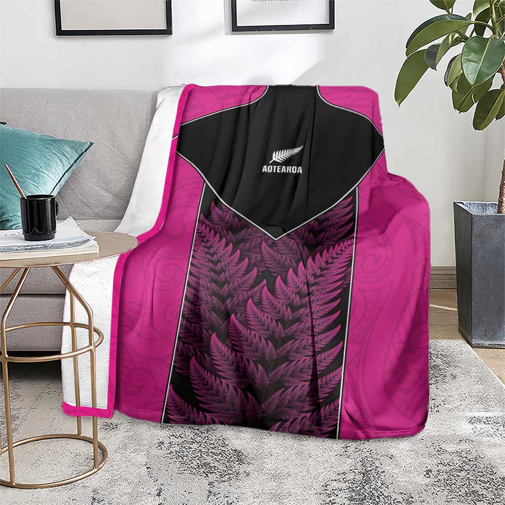 New Zealand Fern Rugby Blanket Pink Maori Pattern