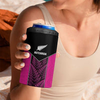 New Zealand Fern Rugby Custom 4 in 1 Can Cooler Tumbler Pink Maori Pattern