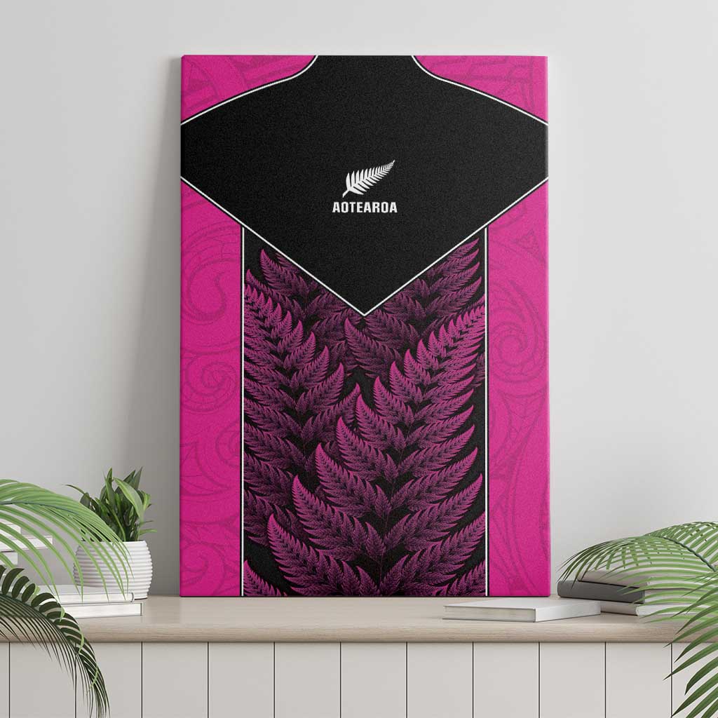 New Zealand Fern Rugby Canvas Wall Art Pink Maori Pattern