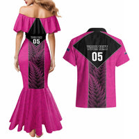 New Zealand Fern Rugby Custom Couples Matching Mermaid Dress and Hawaiian Shirt Pink Maori Pattern