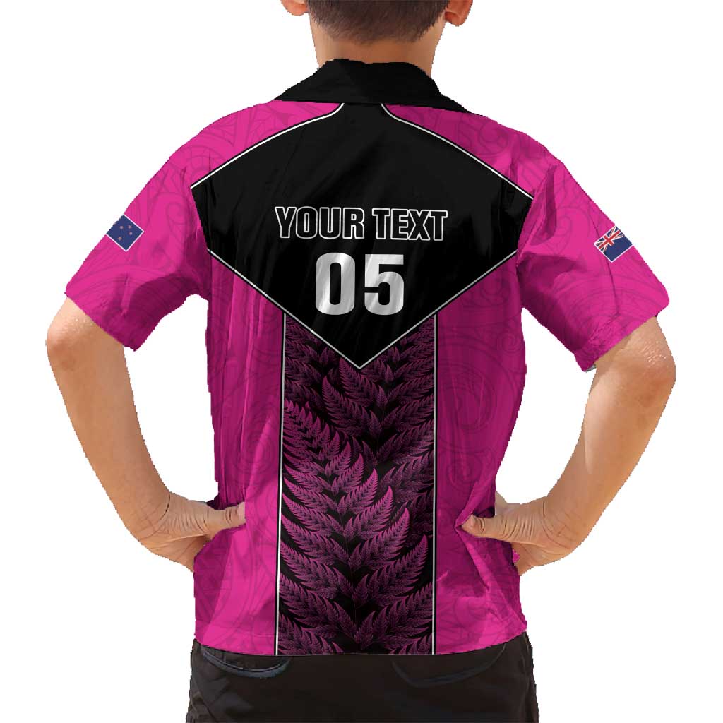 New Zealand Fern Rugby Custom Family Matching Long Sleeve Bodycon Dress and Hawaiian Shirt Pink Maori Pattern