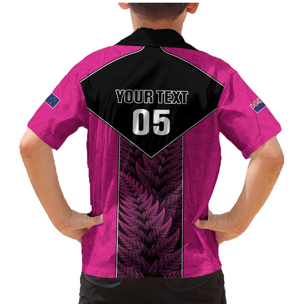 New Zealand Fern Rugby Custom Family Matching Mermaid Dress and Hawaiian Shirt Pink Maori Pattern