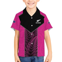 New Zealand Fern Rugby Custom Family Matching Puletasi and Hawaiian Shirt Pink Maori Pattern