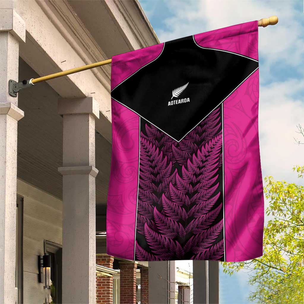 New Zealand Fern Rugby Garden Flag Pink Maori Pattern