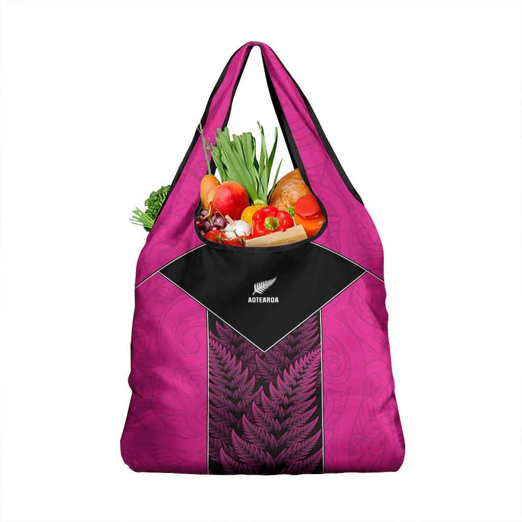 New Zealand Fern Rugby Grocery Bag Pink Maori Pattern