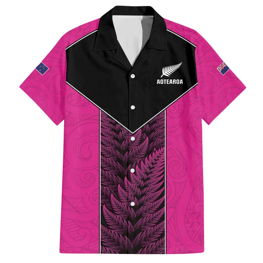 New Zealand Fern Rugby Custom Hawaiian Shirt Pink Maori Pattern