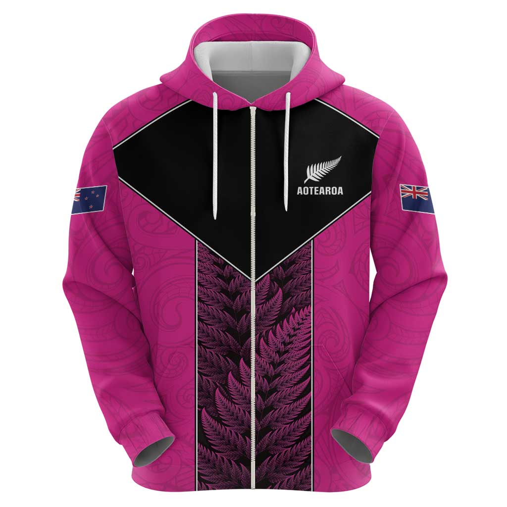New Zealand Fern Rugby Custom Hoodie Pink Maori Pattern