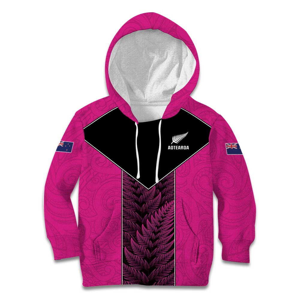 New Zealand Fern Rugby Custom Kid Hoodie Pink Maori Pattern