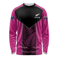 New Zealand Fern Rugby Custom Long Sleeve Shirt Pink Maori Pattern