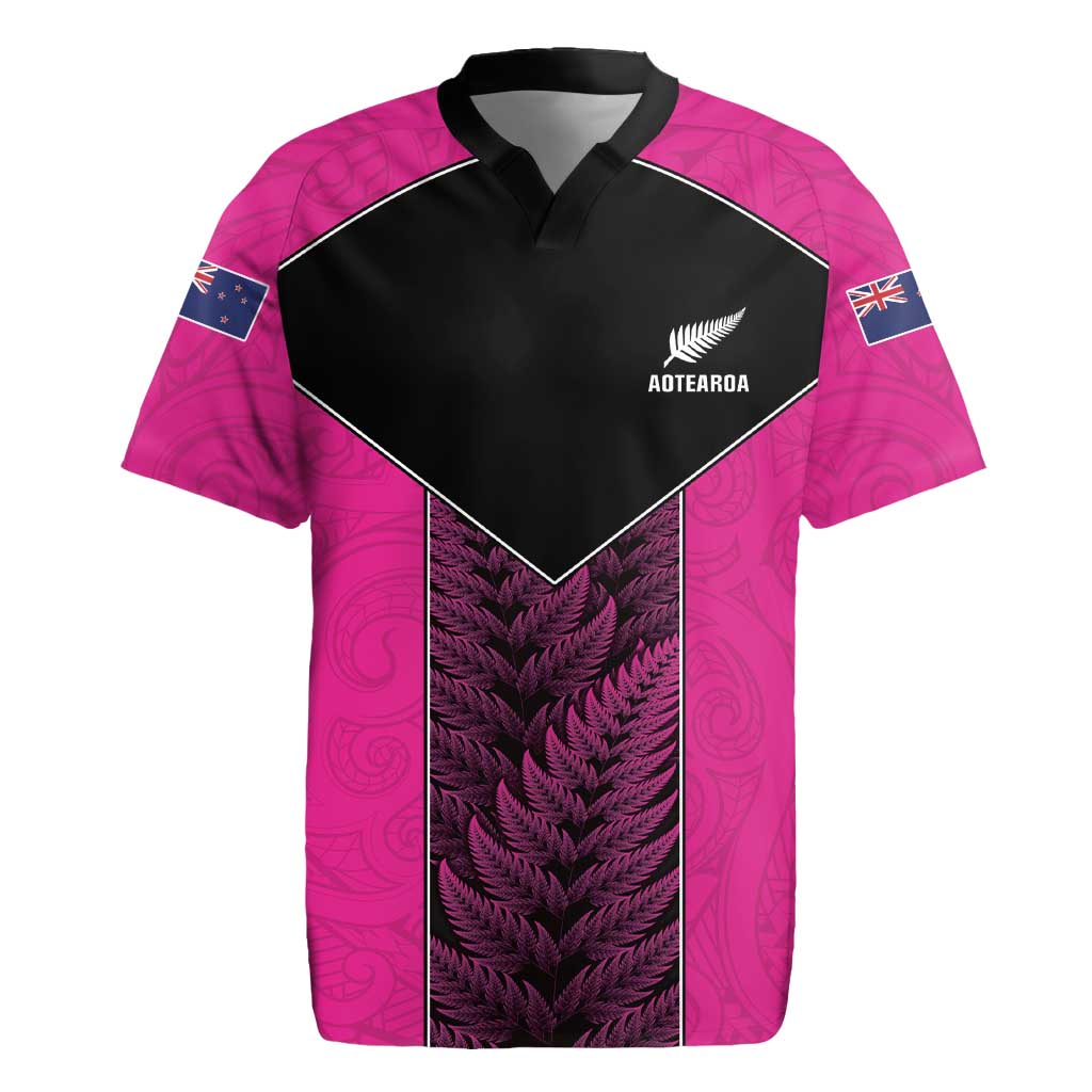 New Zealand Fern Rugby Custom Rugby Jersey Pink Maori Pattern