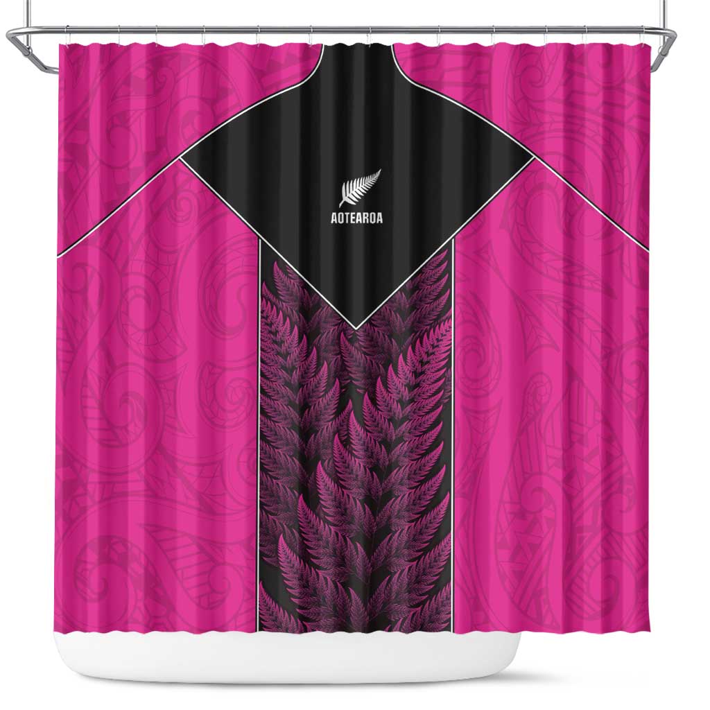 New Zealand Fern Rugby Shower Curtain Pink Maori Pattern