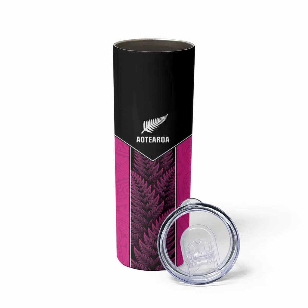New Zealand Fern Rugby Custom Skinny Tumbler Pink Maori Pattern